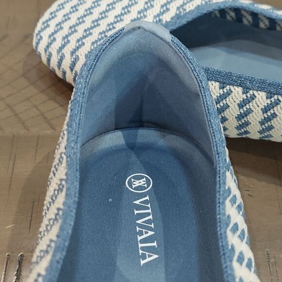 Vivaia Margot 2.0 Square Toe V Cut Flats Denim Stripe Sz 40.5/9-9.5 - Picture 11 of 12